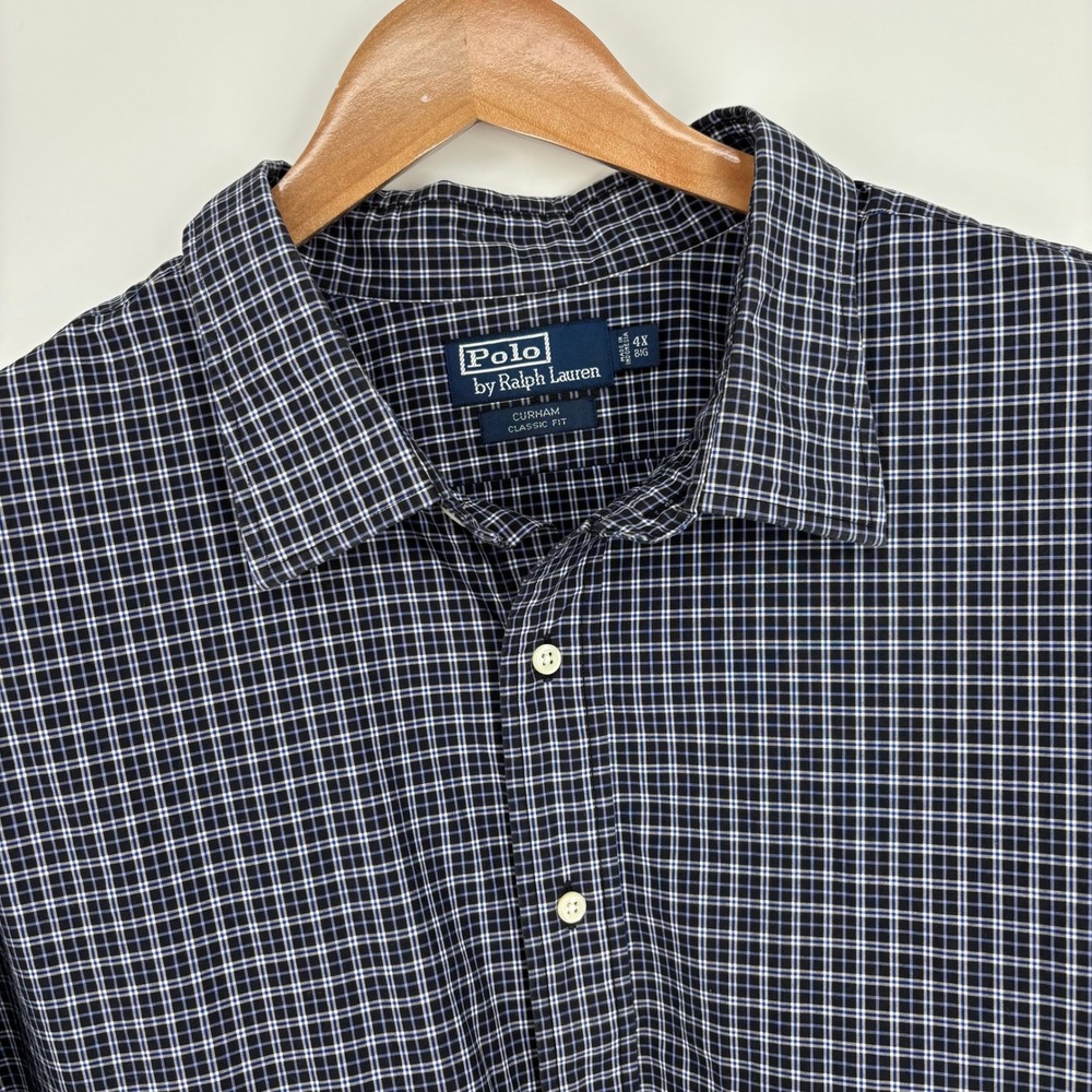 Polo Ralph Lauren Curham Open Collar Shirt Mens 4X Big Blue Plaid Preppy